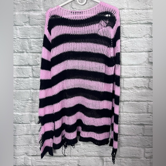 Killstar Size Large Bad Blossoms Knit Sweater Pink And Black Distressed Gothic - Picture 7 of 16